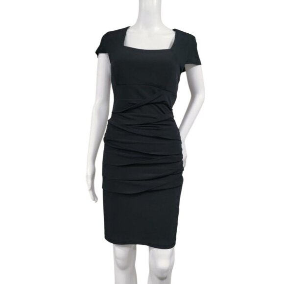 Carole Little Black Mother of The Bride Bodycon Tiered Square Neck Dress Size 14 - Picture 1 of 11